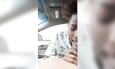 Ebony MILF Takes Amateur Blowjob in Dark Car Outdoors