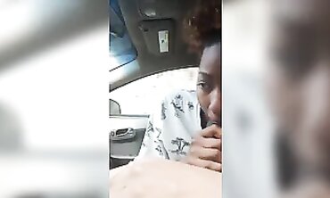 Ebony MILF Takes Amateur Blowjob in Dark Car Outdoors