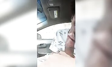 Ebony MILF Takes Amateur Blowjob in Dark Car Outdoors