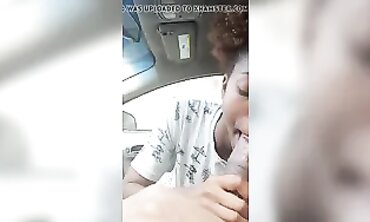 Ebony MILF Takes Amateur Blowjob in Dark Car Outdoors