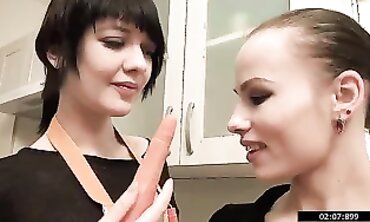 Hairy Girlfriends Share a Cute Kitchen Lesbian Session