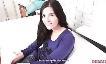 Shy Russian Brunette Casting Audition on the Bench