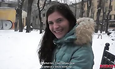 Shy Russian Brunette Casting Audition on the Bench