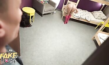 Blonde Babe Gets Stuck in Hostel Ladder and Needs a Cumshot