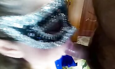 Russian MILF Neighbor Gives a Creamy Blowjob