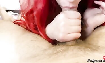 POV Redhead Gets Deep Throat and Creampie Close-Up