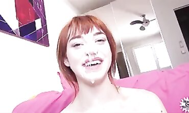 Adorable Redhead Gets Sticky Facial Cumshot