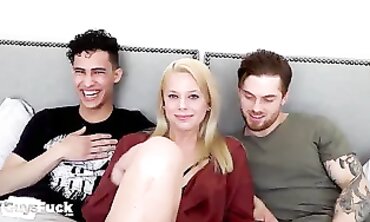 Marie and Marc Help Dustin Experience His First Ambidextrous Blowjob
