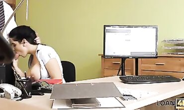 Busty Brunette Gets a Loan With Doggystyle and Blowjob