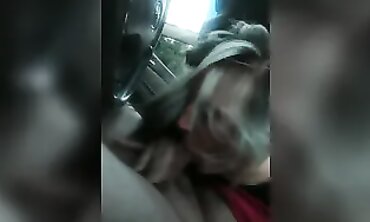 Blonde MILF Escort Gags and Swallows Big Cock in Car