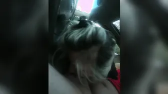 Blonde MILF Escort Gags and Swallows Big Cock in Car