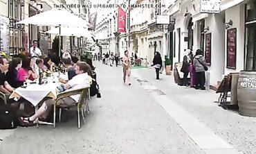 Bare Brunette Striptease on the Streets of Vienna