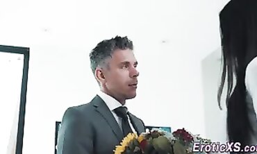 Dark Haired Vixen Gives an Expert Blowjob & Rides Her Man's Dick