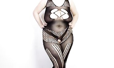 On Tries Bodystocking in Amateur BBW Lingerie Review