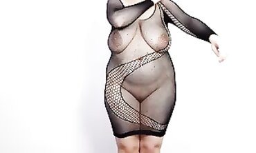 On Tries Bodystocking in Amateur BBW Lingerie Review