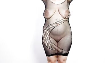On Tries Bodystocking in Amateur BBW Lingerie Review