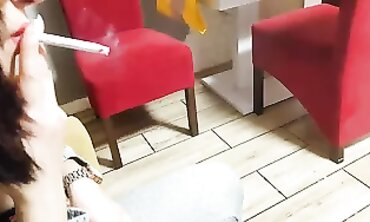Joy Rosy in High Heels Smokes a Cigar