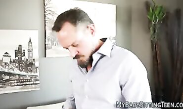 Teenie Babysitter Gets Rough Doggy Facial