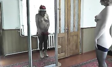 Naked MILF Masturbates in Mirror with Stepsister