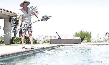 Busty Cougar Taunts Poolboy With Massive Assets