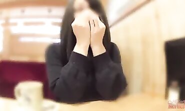 Cheating fiance took off her g-string into the cafe