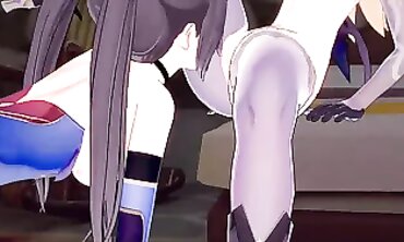 Fischl and Mona Cosplay Lesbian Hentai Fingering and Cunnilingus