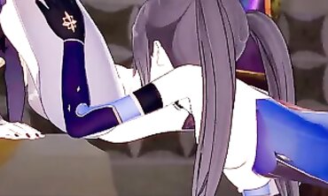Fischl and Mona Cosplay Lesbian Hentai Fingering and Cunnilingus