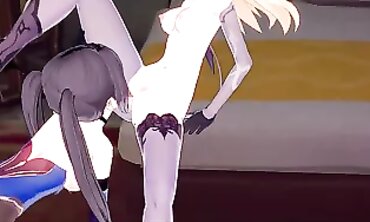 Fischl and Mona Cosplay Lesbian Hentai Fingering and Cunnilingus