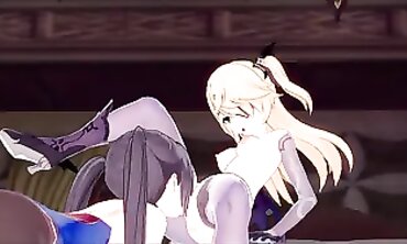 Fischl and Mona Cosplay Lesbian Hentai Fingering and Cunnilingus