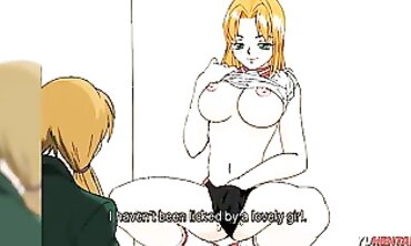 Uncensored Anime: Blonde Lesbian Friend Licks Her Inexperienced BFF's Pussy