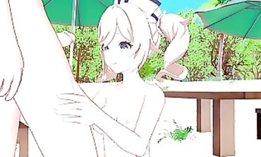 Barbara Genshin Impact 3D Hentai Blowjob Outside