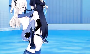 Lesbian Schoolgirls Share Sex Toys in Steam Room with Hot Teacher
