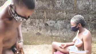 Ebony Threesome: Big Tits and Ass Take Two Huge Black Cocks Outdoors
