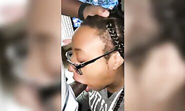 POV Ebony Teen Blowjob With Deepthroat And Creampie