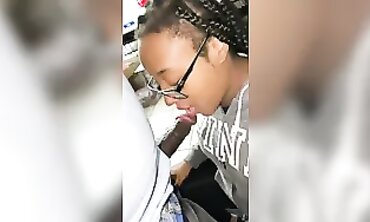 POV Ebony Teen Blowjob With Deepthroat And Creampie