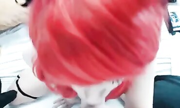 Redhead Cosplayer Deep Throats and Uses Vibrator