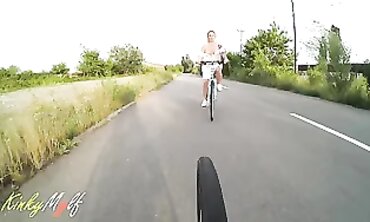 KinkyMylf Rides Rails Bike With Big Ass In Public