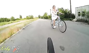 KinkyMylf Rides Rails Bike With Big Ass In Public