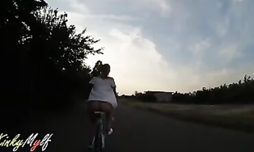 KinkyMylf Rides Rails Bike With Big Ass In Public