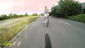 KinkyMylf Rides Rails Bike With Big Ass In Public