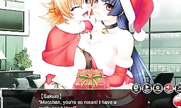 Sakura Igawa & Murasaki Yatsu in Taimanin Asagi Christmas Cosplay Threesome