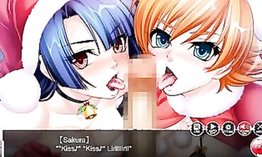 Sakura Igawa & Murasaki Yatsu in Taimanin Asagi Christmas Cosplay Threesome
