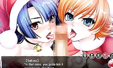Sakura Igawa & Murasaki Yatsu in Taimanin Asagi Christmas Cosplay Threesome