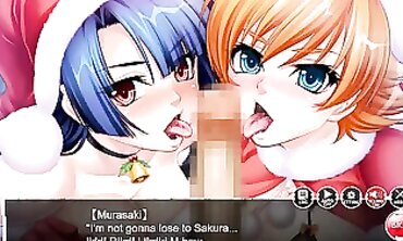 Sakura Igawa & Murasaki Yatsu in Taimanin Asagi Christmas Cosplay Threesome