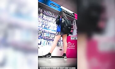 Honey's Sexy Upskirt in Short Skirt and Stockings