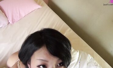 Young Asian waited for a guy from work and got a big dick and a load in pussy