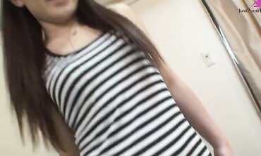 Beautiful brunette loves to be fucked while lying on top and caress her hairy pussy