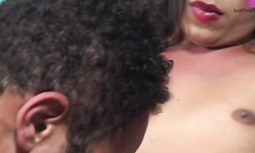 The trans girl went to a neighbor for help. He could not refuse her and after sucking her cock, he fucked her in all positions