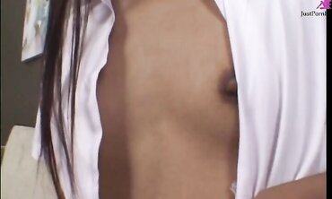 Little trans schoolgirl fucked hard by her friend who caught her masturbating