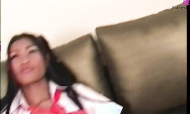 Asian schoolgirl came home and got a big cock anal for thanks